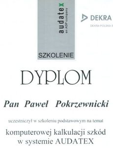 Audatex certyfikat Dekra - Paweł Pokrzewnicki
